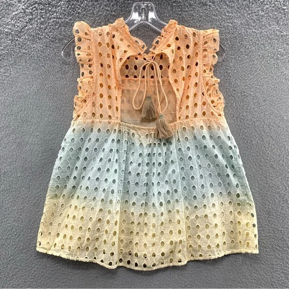Anthropologie Ollari Ombre Lined Eyelet Pastel Sleeveless Cotton Top Blouse XS - Picture 5 of 12